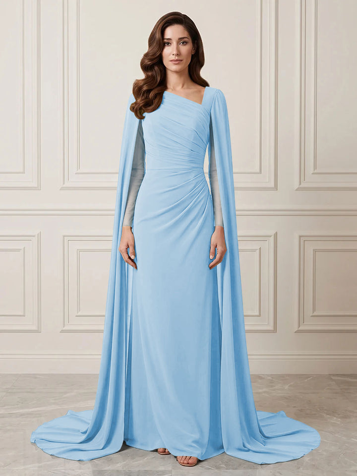 Chiffon Sheath One Shoulder Ruched Waist Formal Dresses
