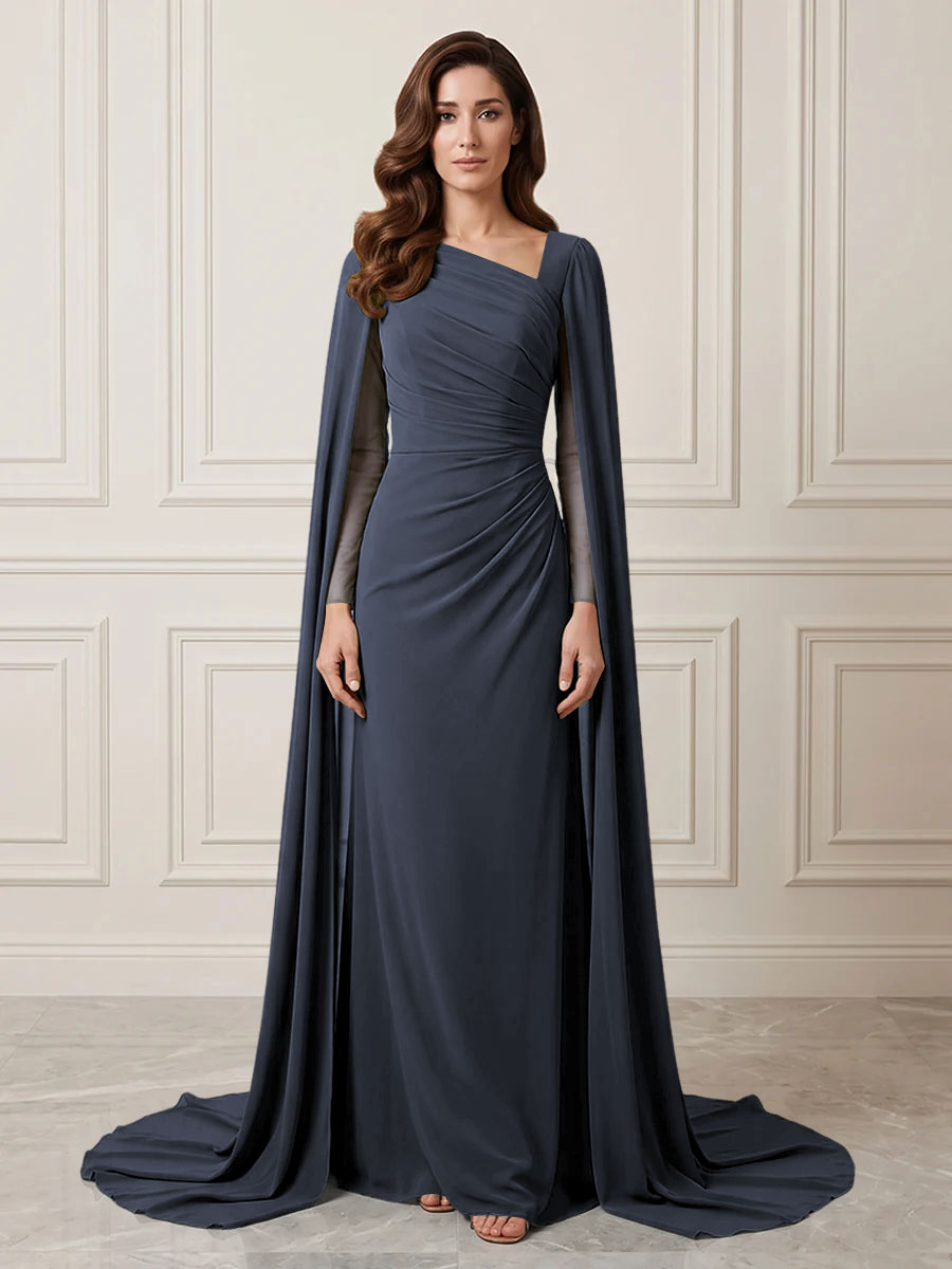Chiffon Sheath One Shoulder Ruched Waist Formal Dresses