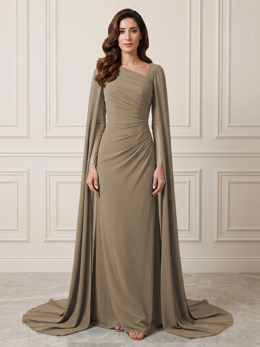Chiffon Sheath One Shoulder Ruched Waist Formal Dresses
