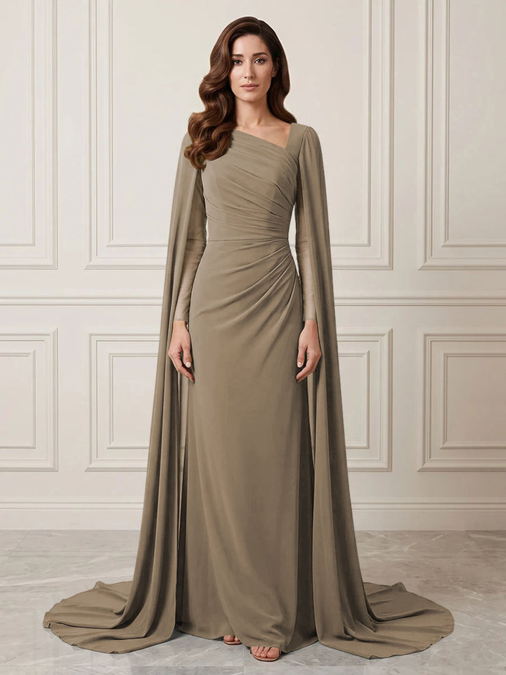 Chiffon Sheath One Shoulder Ruched Waist Formal Dresses