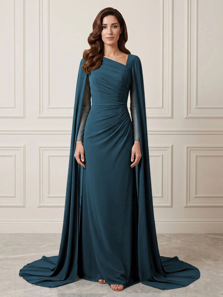 Chiffon Sheath One Shoulder Ruched Waist Formal Dresses