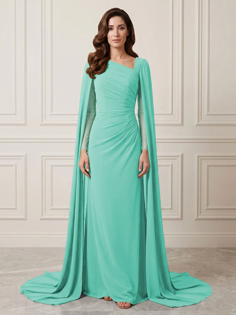 Chiffon Sheath One Shoulder Ruched Waist Formal Dresses