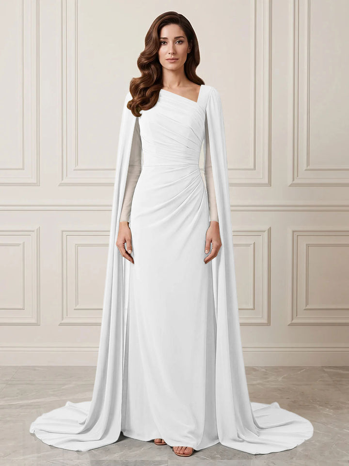 Chiffon Sheath One Shoulder Ruched Waist Formal Dresses