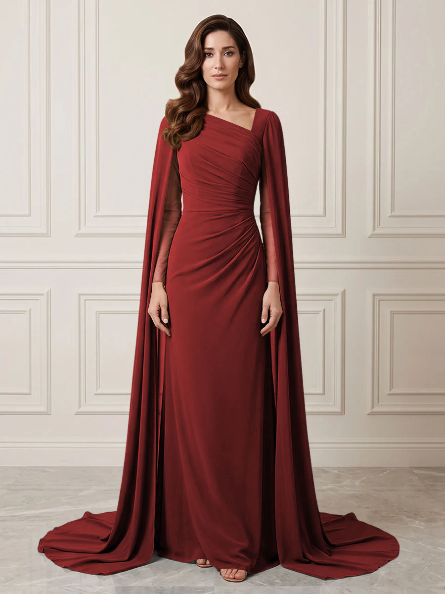 Chiffon Sheath One Shoulder Ruched Waist Formal Dresses