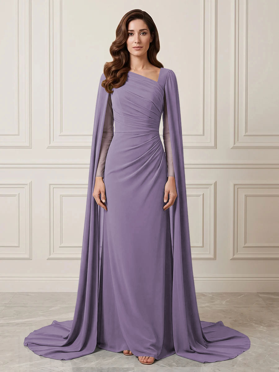 Chiffon Sheath One Shoulder Ruched Waist Formal Dresses