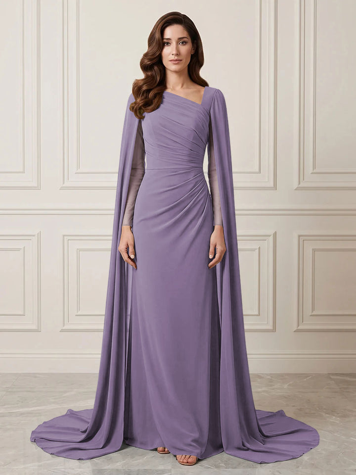 Chiffon Sheath One Shoulder Ruched Waist Formal Dresses