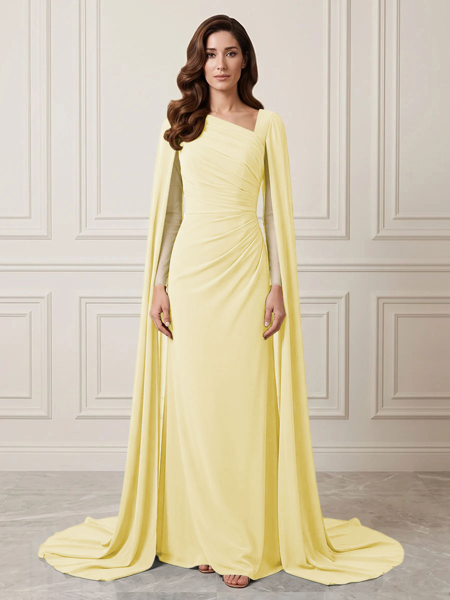 Chiffon Sheath One Shoulder Ruched Waist Formal Dresses