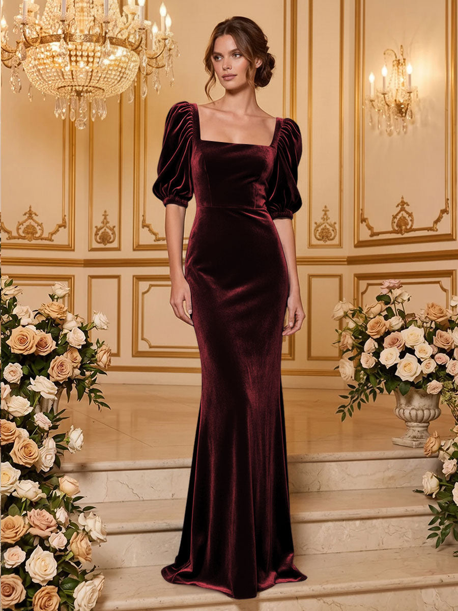 Velvet Mermaid Square Neck Floor Length  Formal Dresses Maxi Evening Dresses