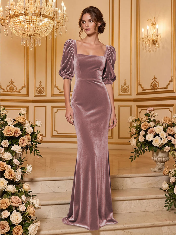Velvet Mermaid Square Neck Floor Length  Formal Dresses Maxi Evening Dresses