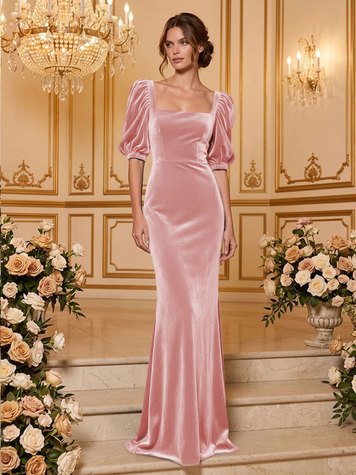 Velvet Mermaid Square Neck Floor Length  Formal Dresses Maxi Evening Dresses