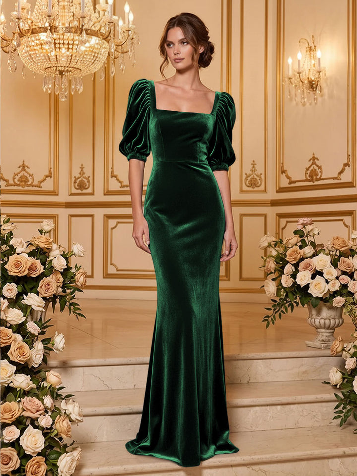 Velvet Mermaid Square Neck Floor Length  Formal Dresses Maxi Evening Dresses