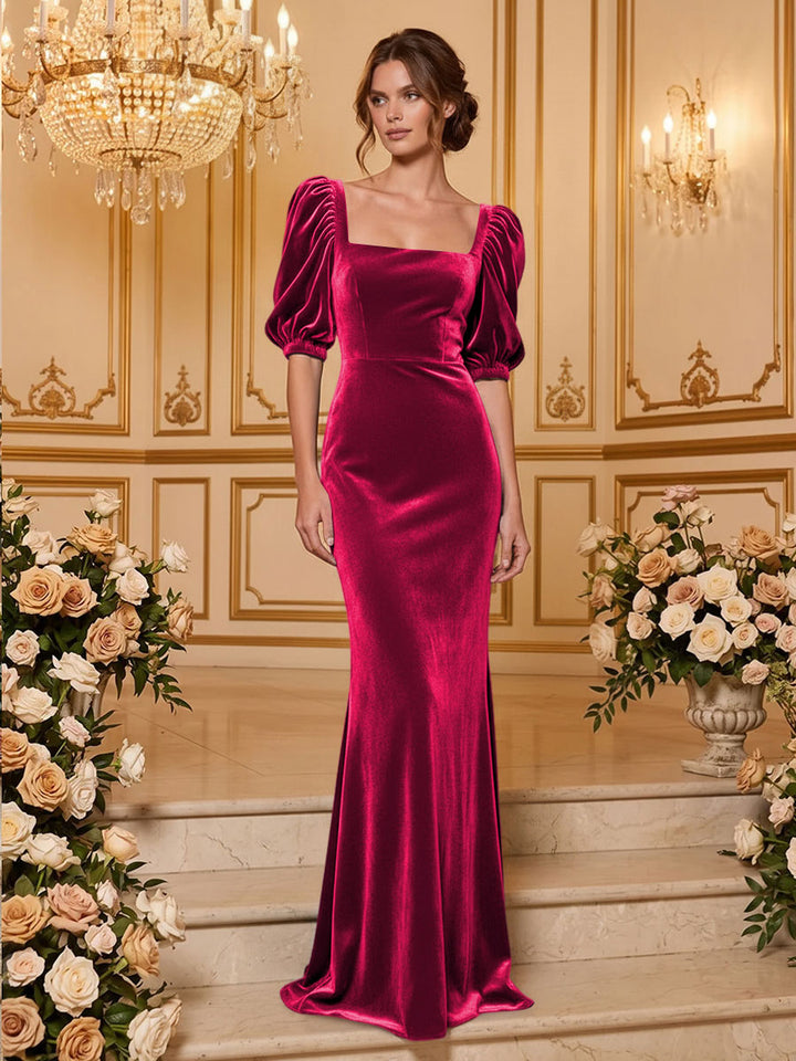 Velvet Mermaid Square Neck Floor Length  Formal Dresses Maxi Evening Dresses