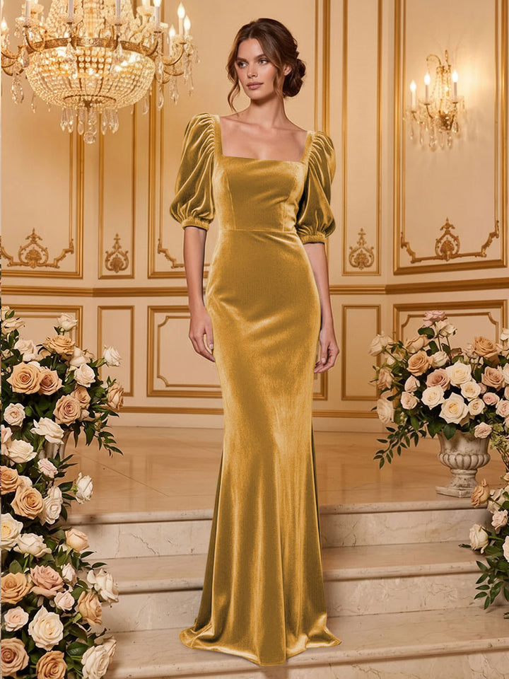Velvet Mermaid Square Neck Floor Length  Formal Dresses Maxi Evening Dresses