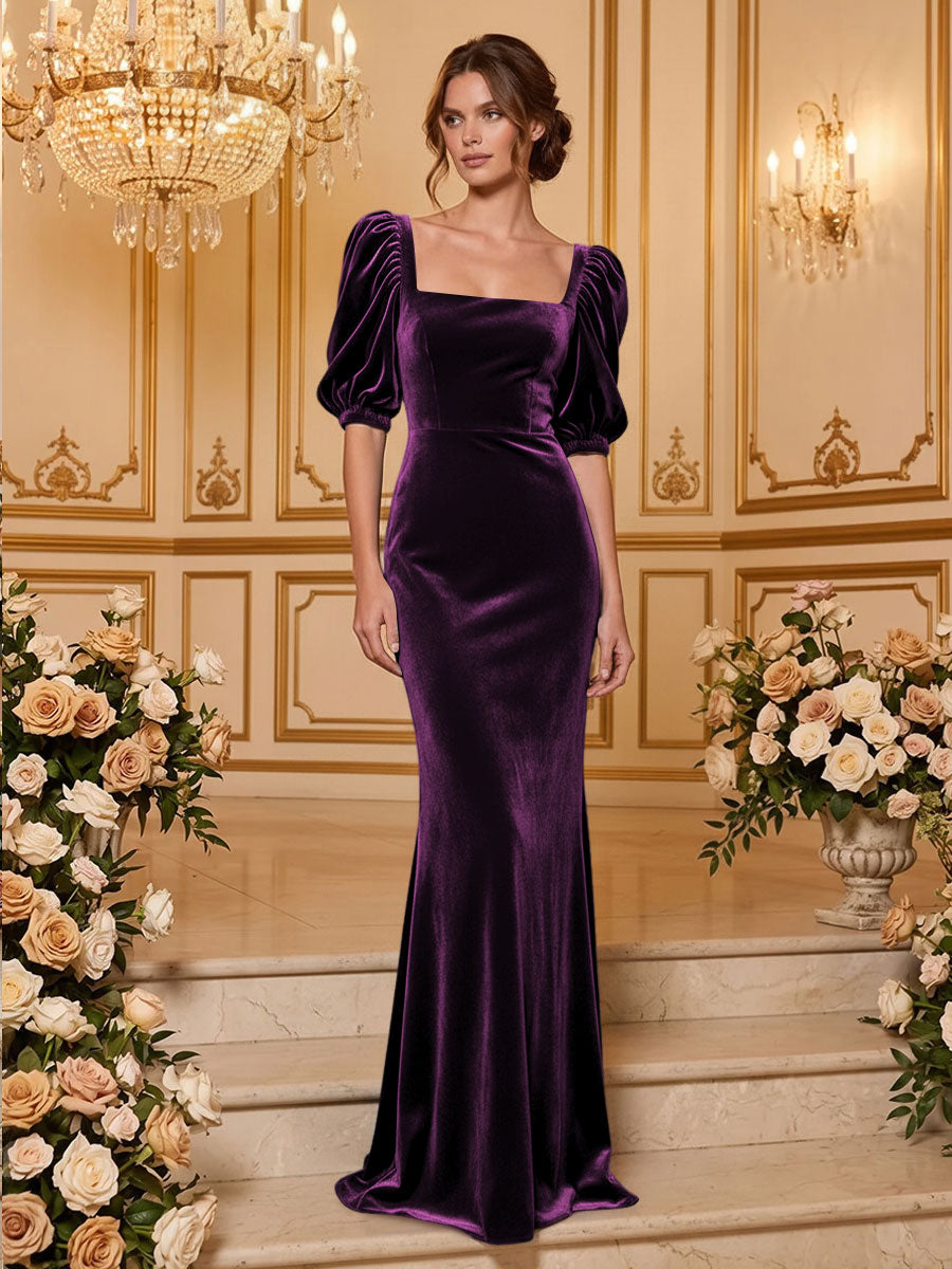 Velvet Mermaid Square Neck Floor Length  Formal Dresses Maxi Evening Dresses