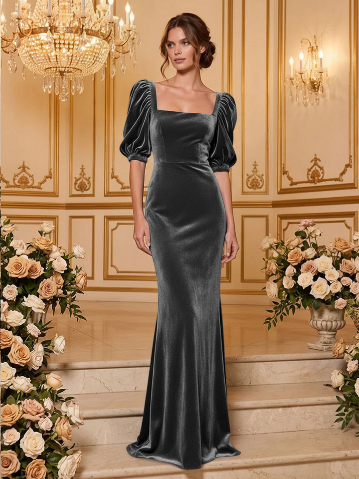 Velvet Mermaid Square Neck Floor Length  Formal Dresses Maxi Evening Dresses