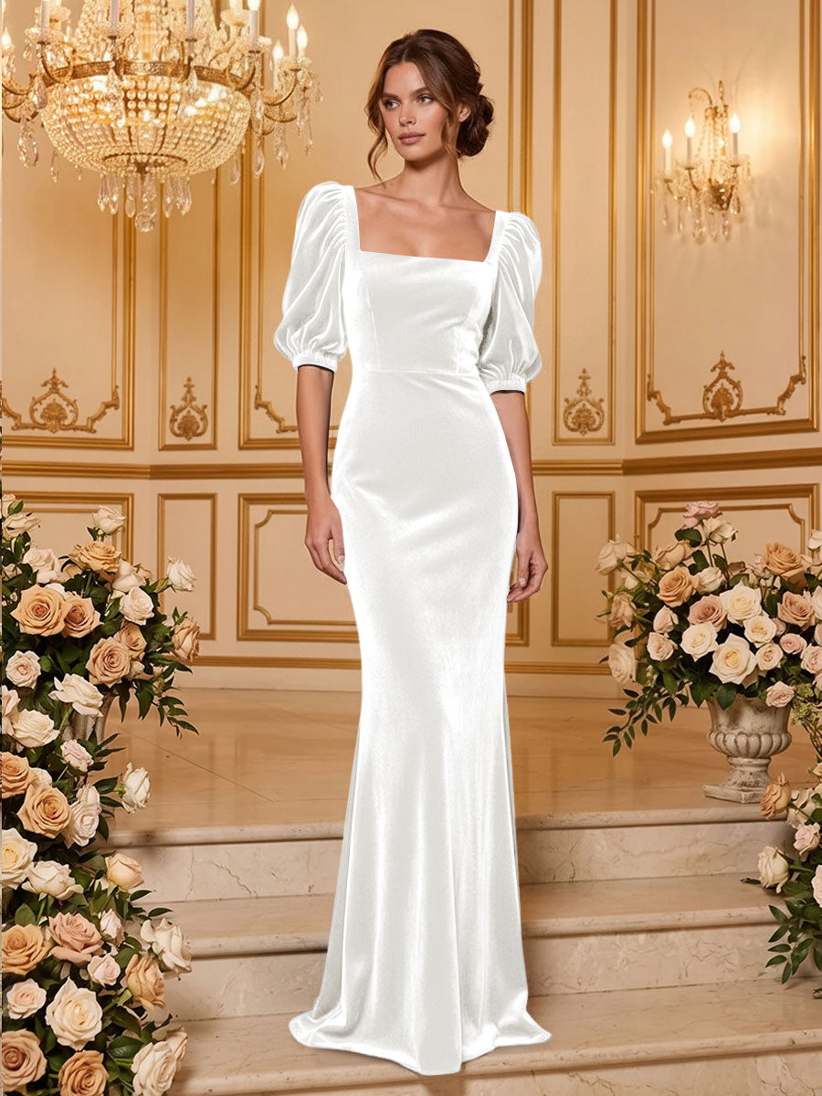 Velvet Mermaid Square Neck Floor Length  Formal Dresses Maxi Evening Dresses