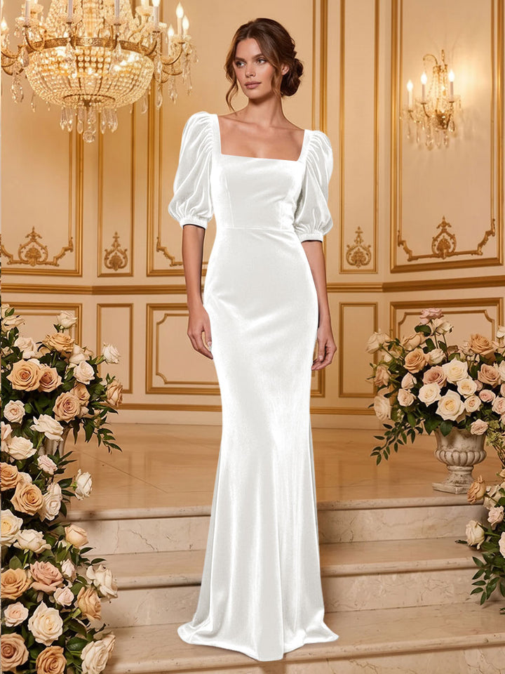 Velvet Mermaid Square Neck Floor Length  Formal Dresses Maxi Evening Dresses