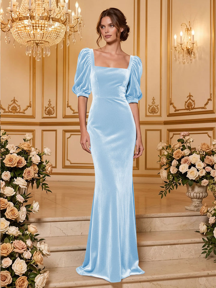 Velvet Mermaid Square Neck Floor Length  Formal Dresses Maxi Evening Dresses