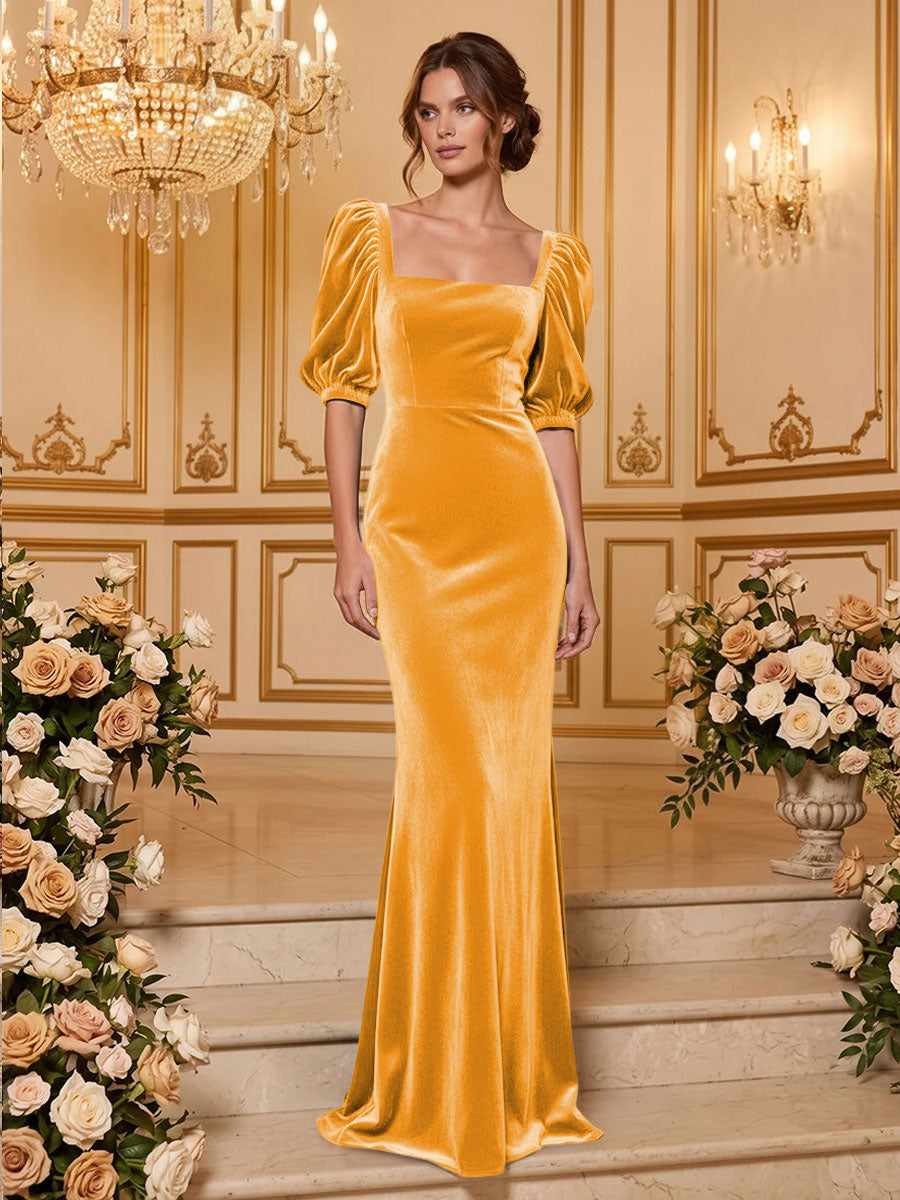 Velvet Mermaid Square Neck Floor Length  Formal Dresses Maxi Evening Dresses