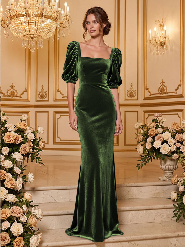 Velvet Mermaid Square Neck Floor Length  Formal Dresses Maxi Evening Dresses
