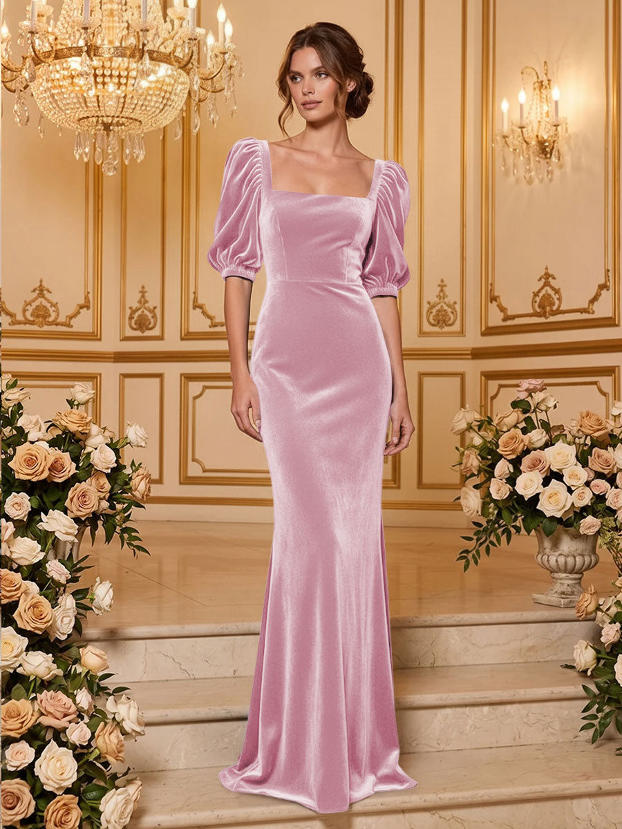 Velvet Mermaid Square Neck Floor Length  Formal Dresses Maxi Evening Dresses
