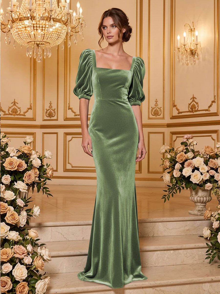 Velvet Mermaid Square Neck Floor Length  Formal Dresses Maxi Evening Dresses