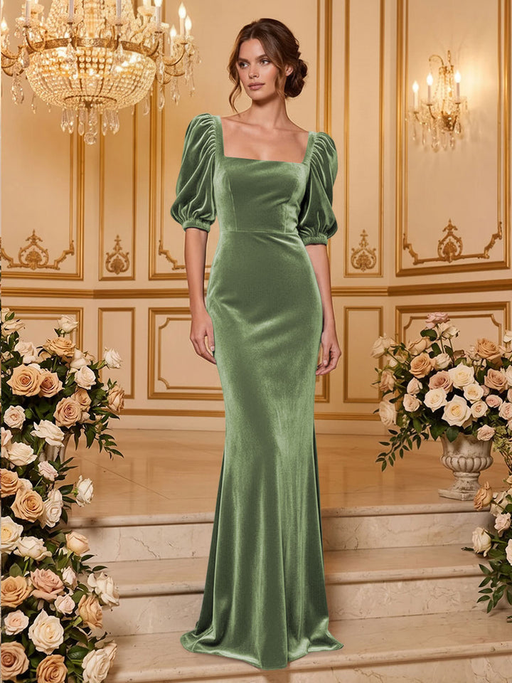 Velvet Mermaid Square Neck Floor Length  Formal Dresses Maxi Evening Dresses