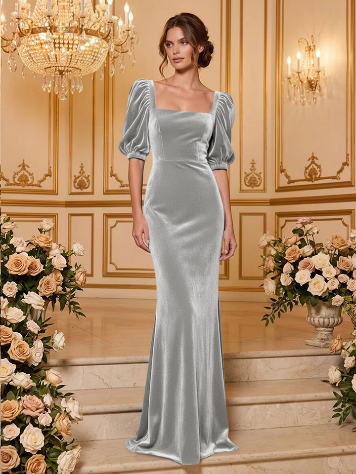 Velvet Mermaid Square Neck Floor Length  Formal Dresses Maxi Evening Dresses