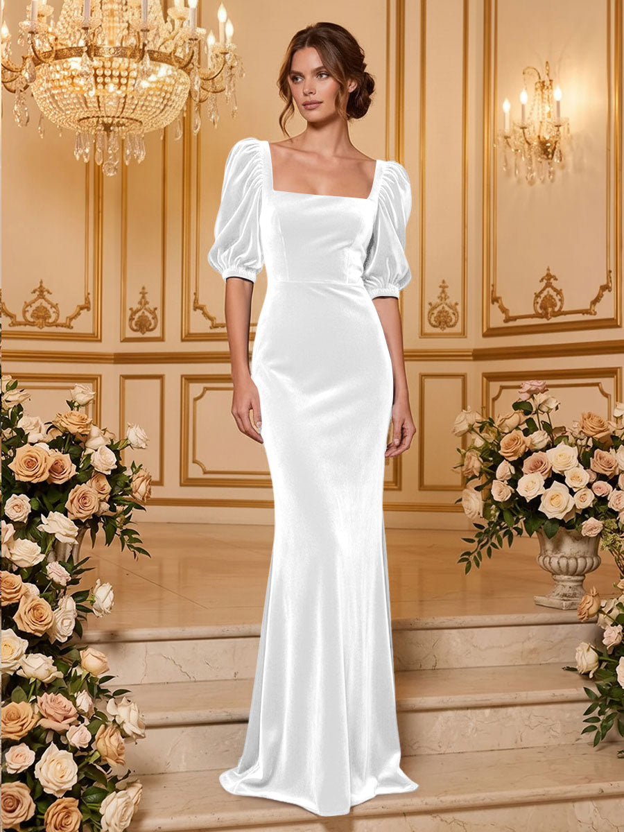 Velvet Mermaid Square Neck Floor Length  Formal Dresses Maxi Evening Dresses