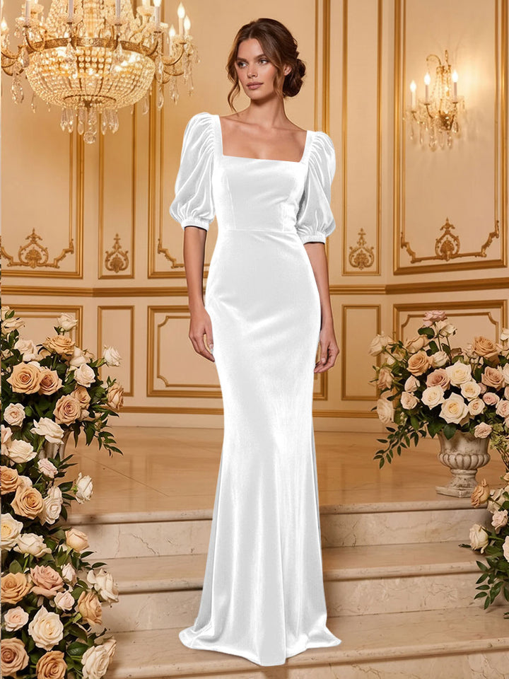 Velvet Mermaid Square Neck Floor Length  Formal Dresses Maxi Evening Dresses