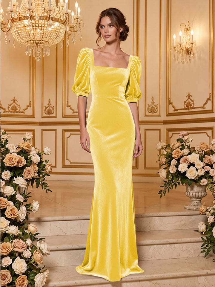 Velvet Mermaid Square Neck Floor Length  Formal Dresses Maxi Evening Dresses