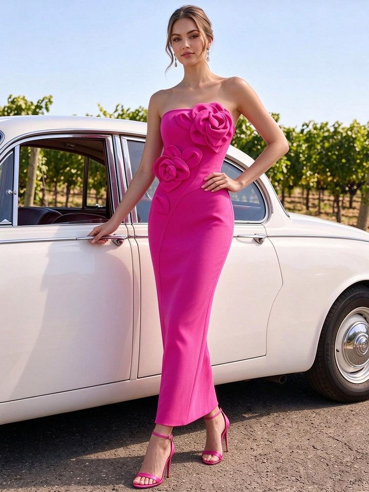 Satin Sheath Strapless Fitted Waist Formal Dresses