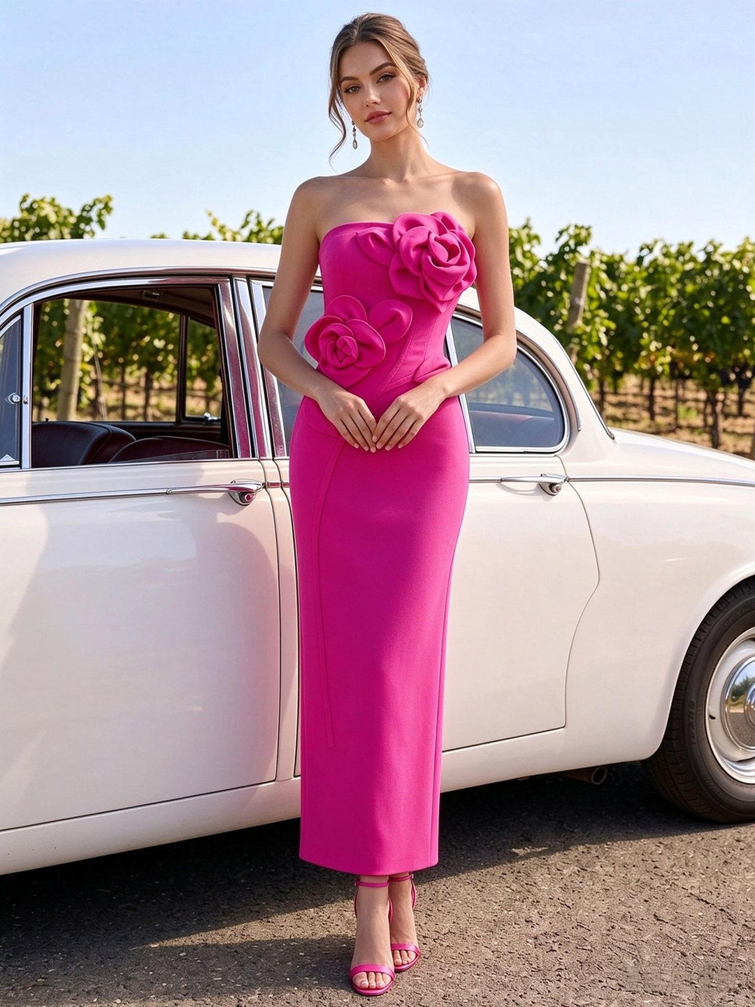Satin Sheath Strapless Fitted Waist Formal Dresses