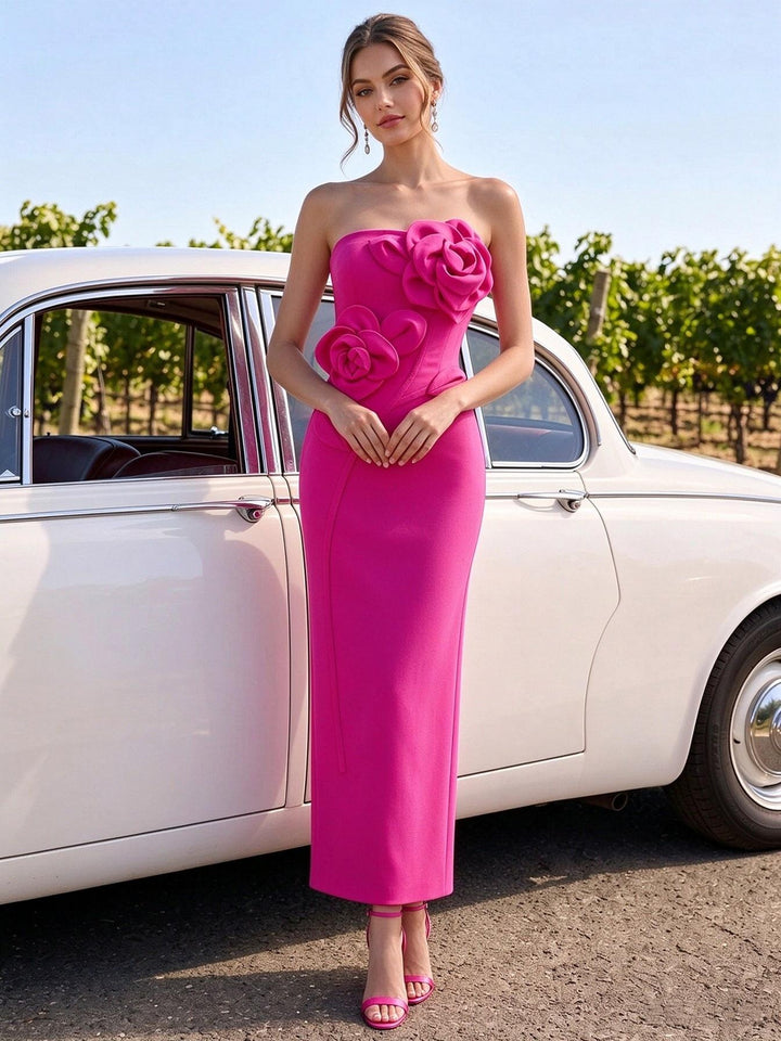 Satin Sheath Strapless Fitted Waist Formal Dresses