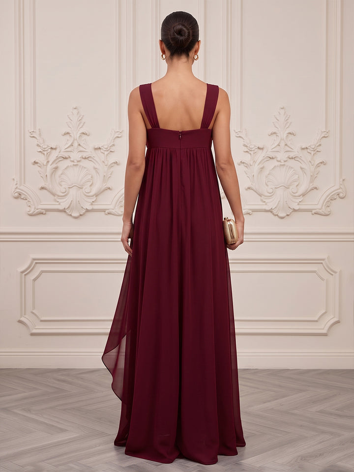 Satin A Line Spaghetti Straps Floor Length Pleats Formal Dresses