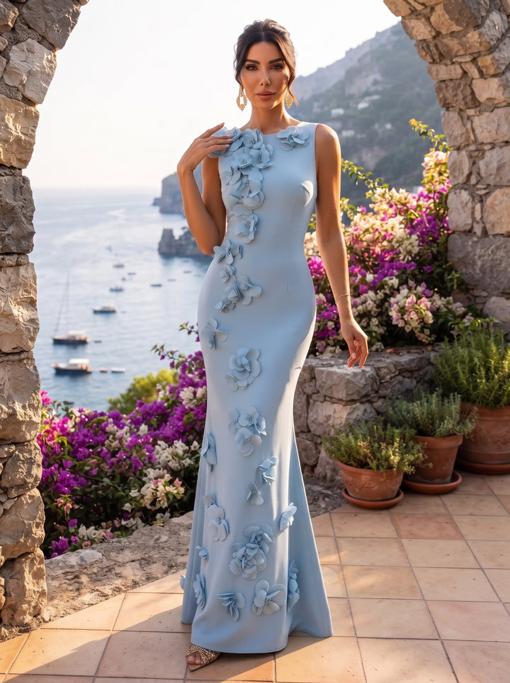 Satin Mermaid Scoop Neck Floor Length Fitted Waist Formal Dresses
