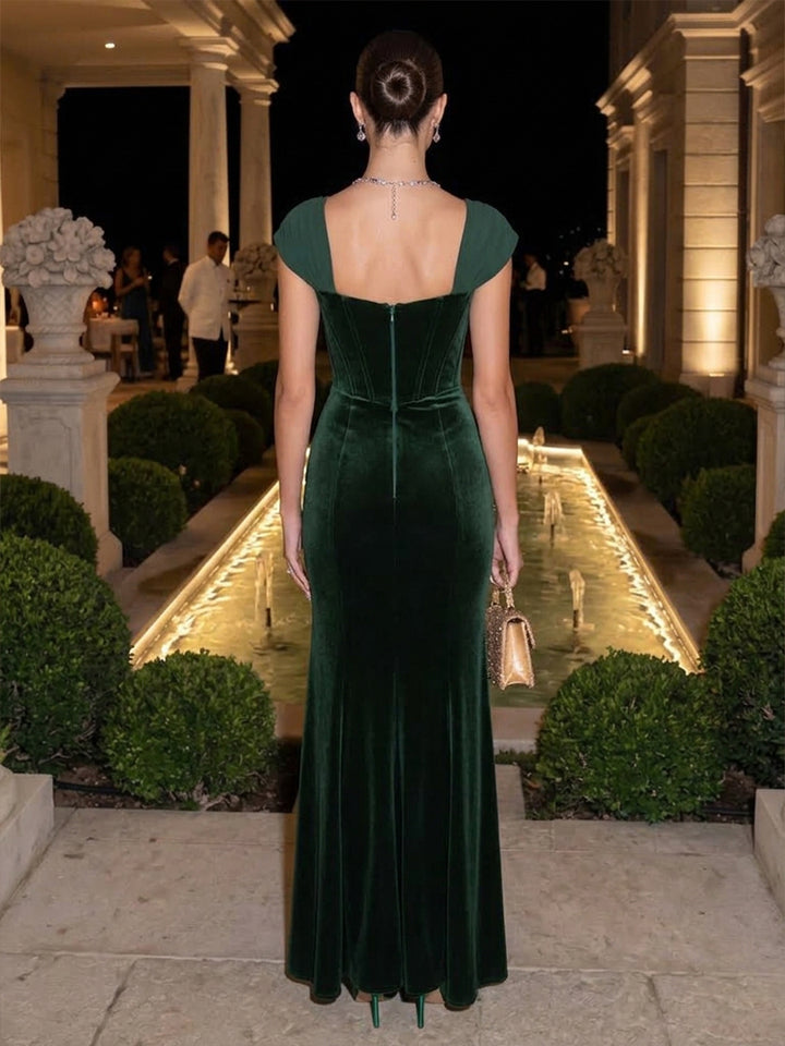 Velvet Mermaid Sweetheart Floor Length Splicing Formal Dresses
