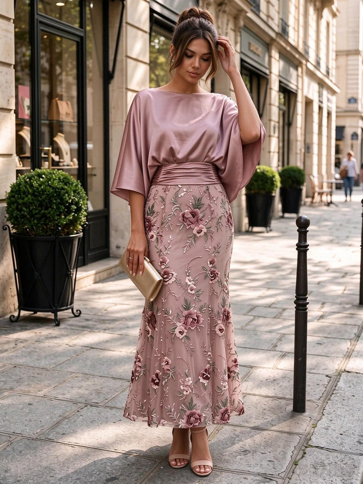 Tulle Sheath Jewel Neck Floor Length Floral Embroidery Evening Dresses
