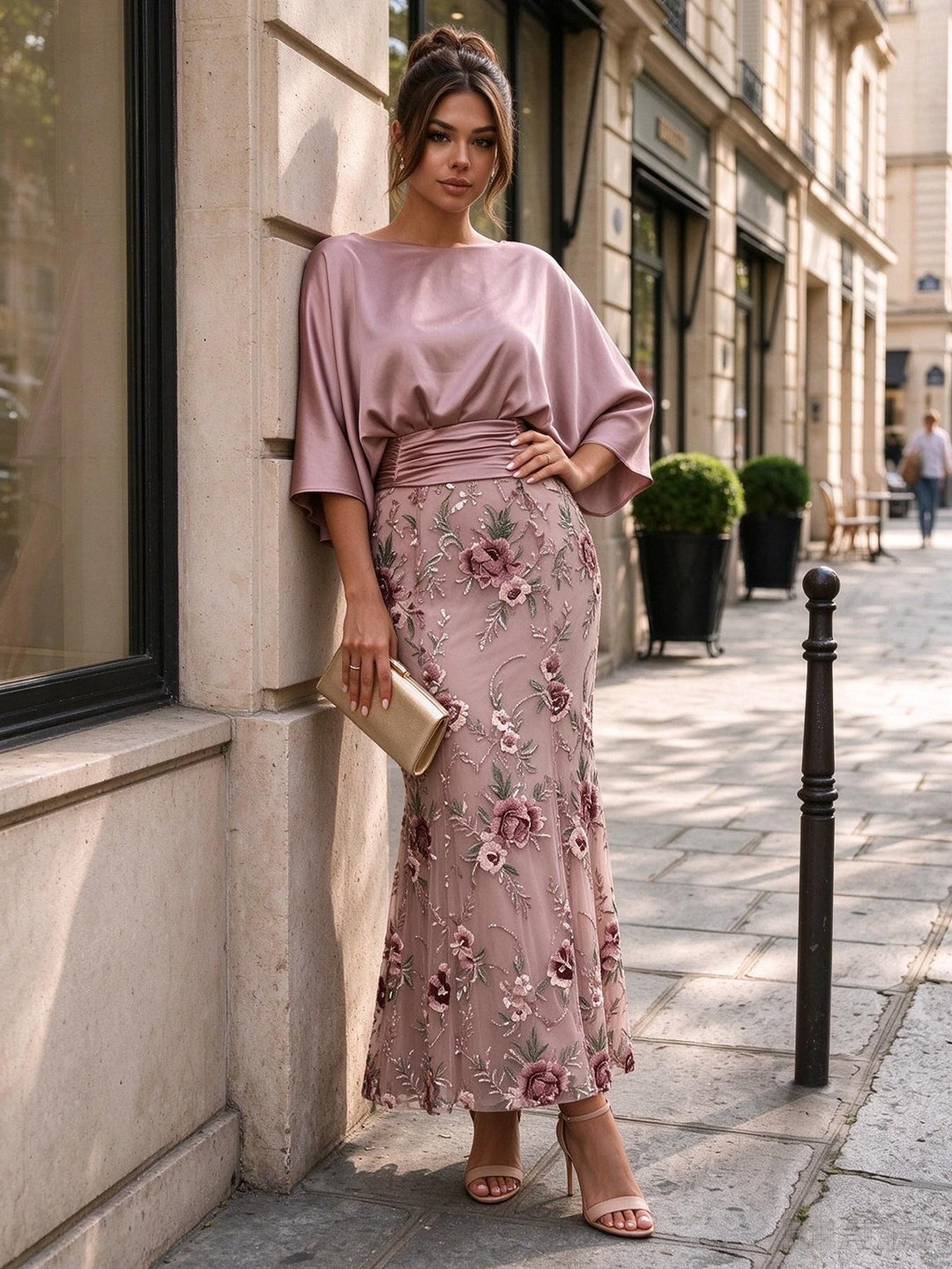 Tulle Sheath Jewel Neck Floor Length Floral Embroidery Evening Dresses