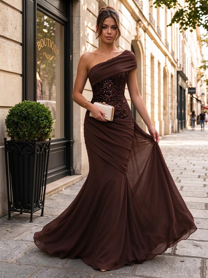Sequin Sheath One Shoulder Floor Length Glitter Formal Dresses