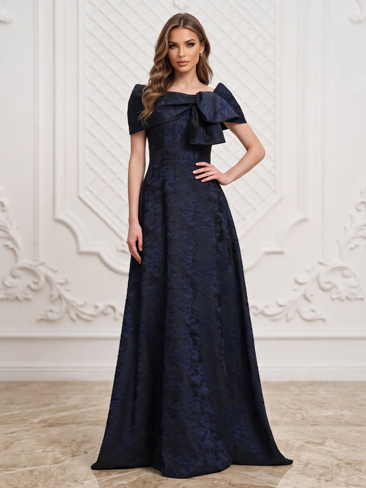 Jacquard A Line Off the Shoulder Floor Length High Waist Formal Dresses