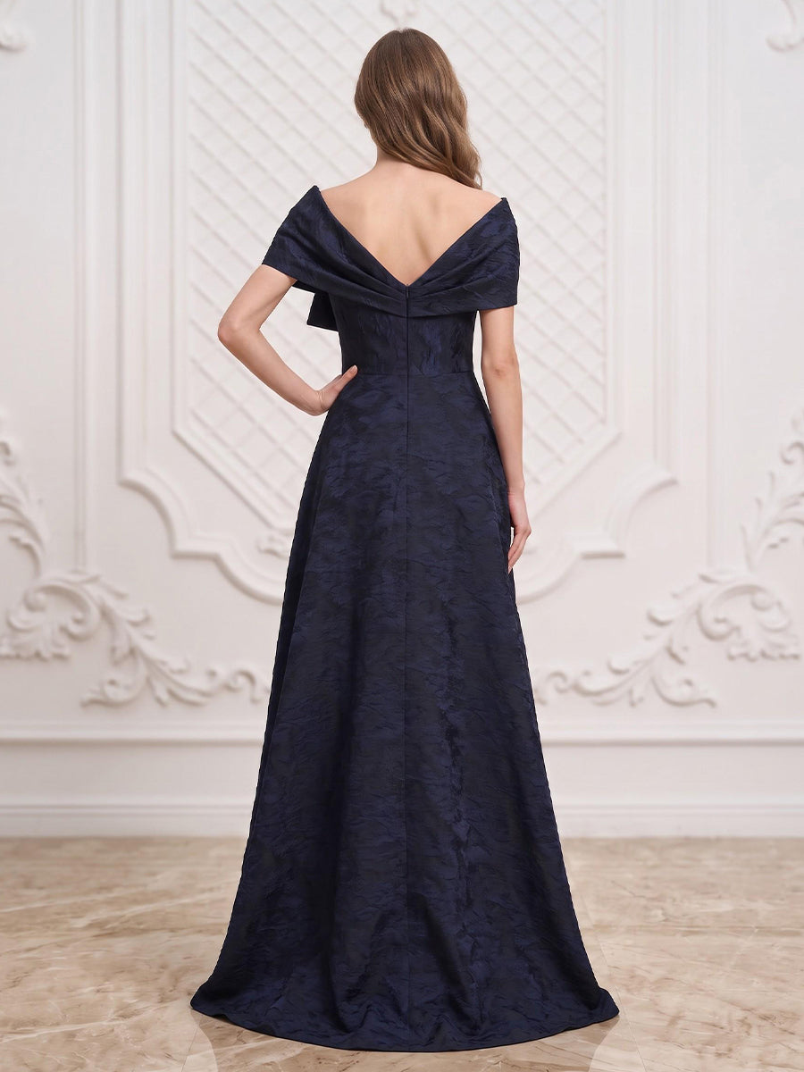 Jacquard A Line Off the Shoulder Floor Length High Waist Formal Dresses