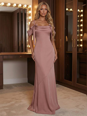 Sheath Off the Shoulder Sleeveless Simple Formal Dresses with Bow