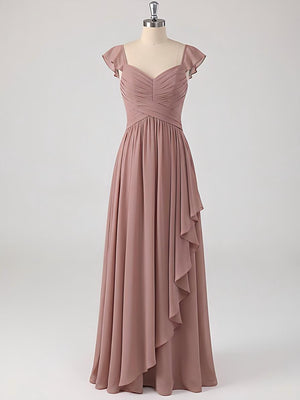 A Line Sweetheart Ruched Floor Length Bridesmaid Dresses with Ruffles