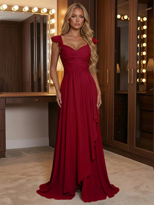 A Line Sweetheart Ruched Floor Length Bridesmaid Dresses with Ruffles