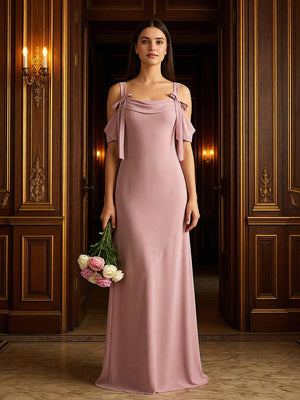 Off the Shoulder Mermaid Long Bridesmaid Dresses with Bow