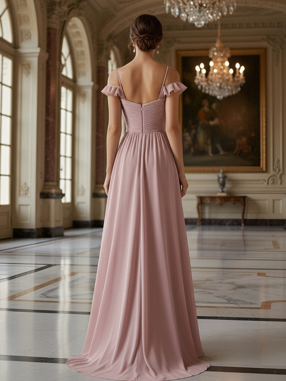 Off the Shoulder Pleated Ruffles Chiffon Bridesmaid Dresses
