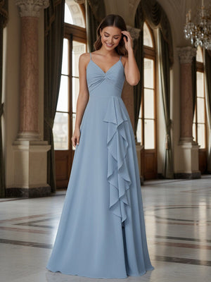 Ruffles Spaghetti Straps Pleated Chiffon Bridesmaid Dresses