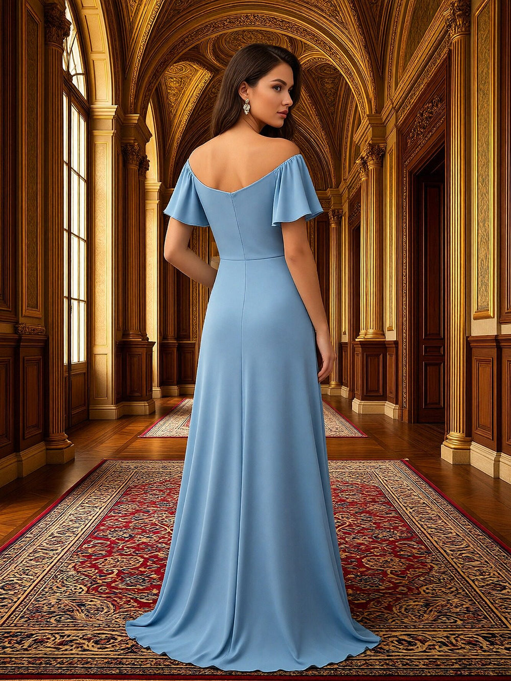 Ruffles Off the Shoulder Pleated Chiffon Bridesmaid Dresses
