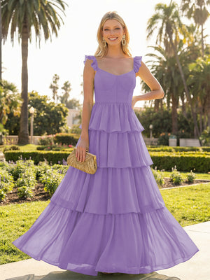 A Line Sleeveless Pleated Chiffon Spaghetti Straps Ruffles Bridesmaid Dresses
